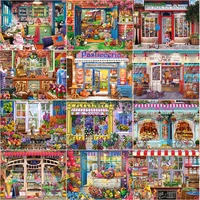 full diamond painting florist bakery candy shop and concession stand lively scene map european style background art deco