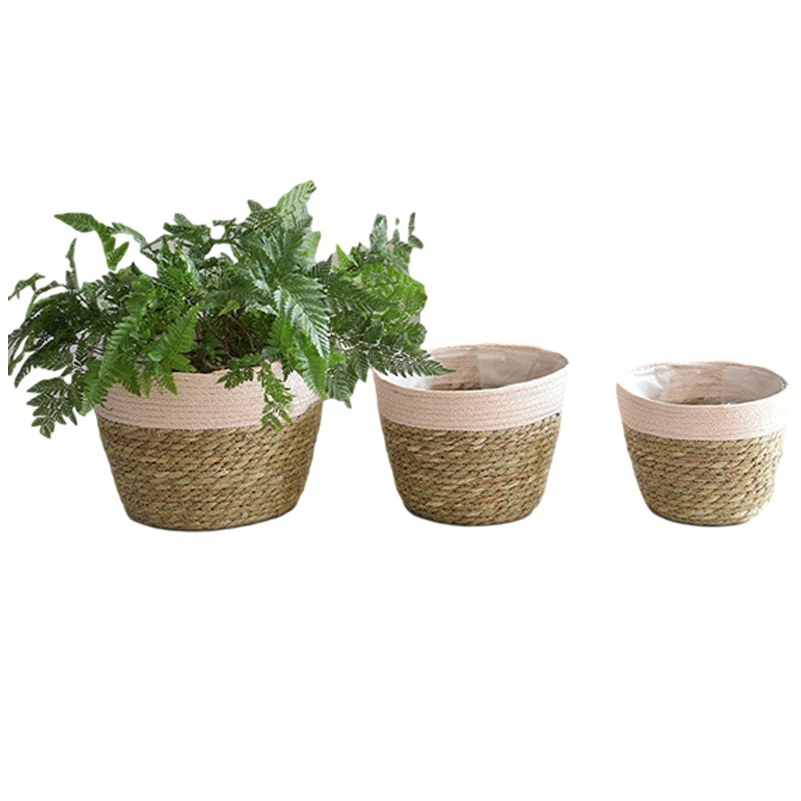 

3Pcs/Set Woven Flower Pot Natural Hand-woven Basket Compact Durable Storage Basket Flowerpot Dirty Clothes Basket #W0