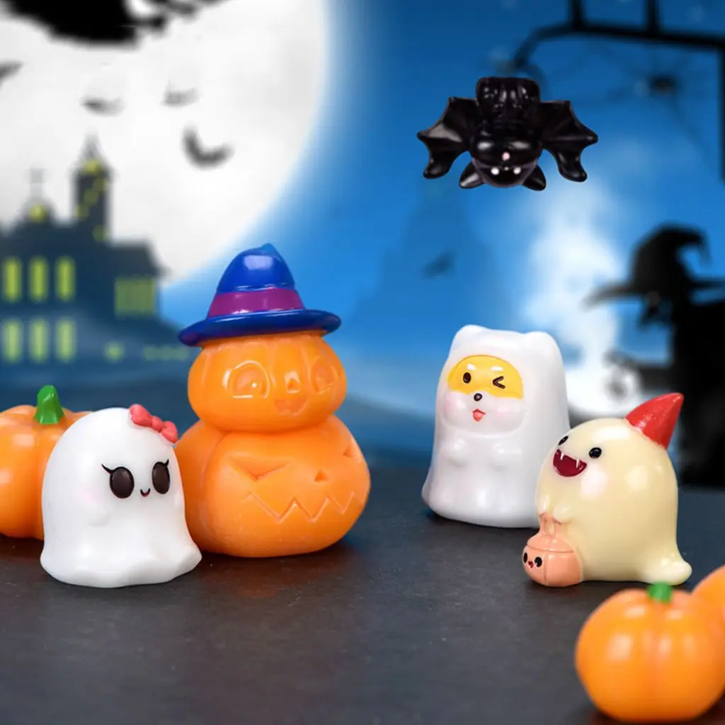 

Cute Cartoon Halloween Cute Elf Pumpkin Light Ghost Statue Figurine Ornament Miniatures Children Decoration Gift