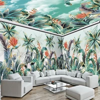 custom 3d photo mural tropical plants forest elephant coconut trees wallpaper for ceiling wall bedroom living room decoration
