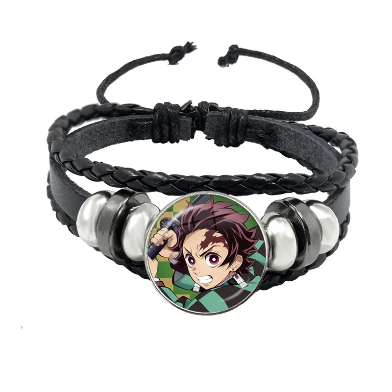 

Anime Demon Slayer Kimetsu No Yaiba Bracelet Kamado Tanjirou Cosplay Leather Bracelet Bangle for Women Mens Jewelry Gift