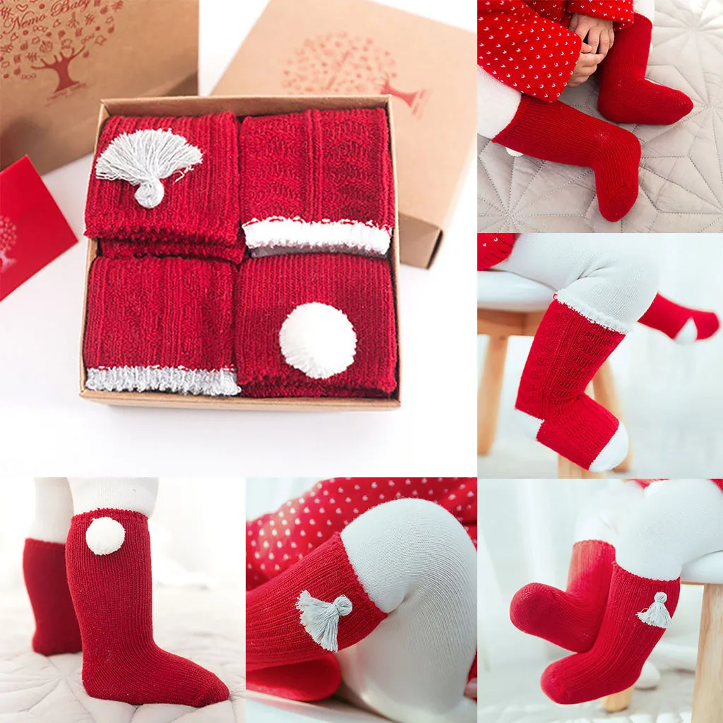 4 Piece Set Autumn Winter Newborn Infant Baby Boys Girls Solid Colors Cotton Floor Socks New Year Gift Box Chaussette 0-3T#g4 | Детская