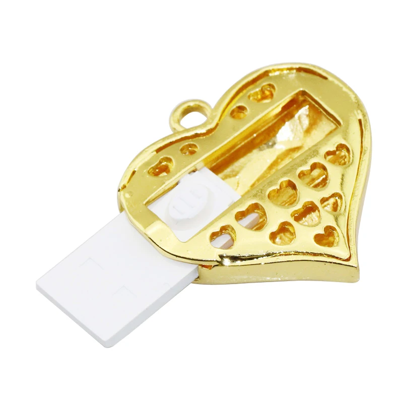 USB флеш накопитель с кристаллами ожерелье золото бриллиант сердце накопители 8 ГБ