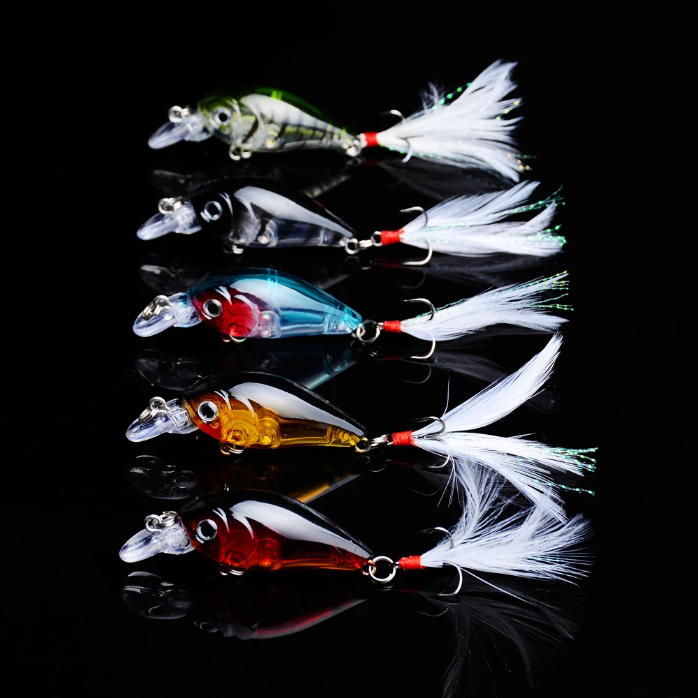 

10Pcs Mini Floating Crankbait 45mm 4g Topwater Crank Little Fatty Lure Artificial Feather hook Hard Bait Fishing Lure Wobblers