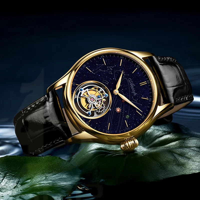 

Мужской Круглый хронограф, водонепроницаемый 100 м, hanical, золотистый, солнечная система, для мужчин