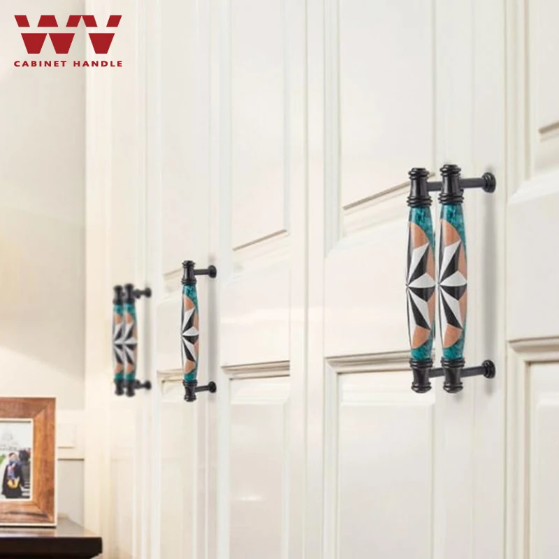 WV керамические дверные ручки для шкафов ткань синий цвет американский стиль