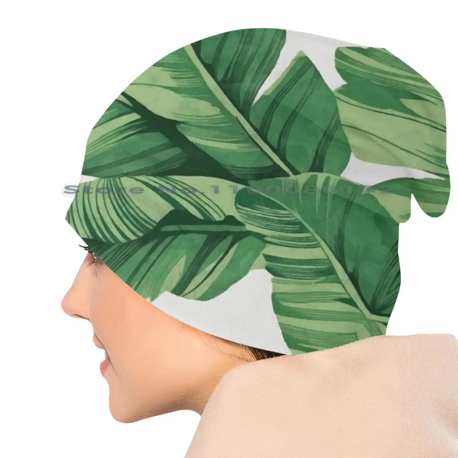 Трикотажная Шапка-бини с рисунком банановых листьев |