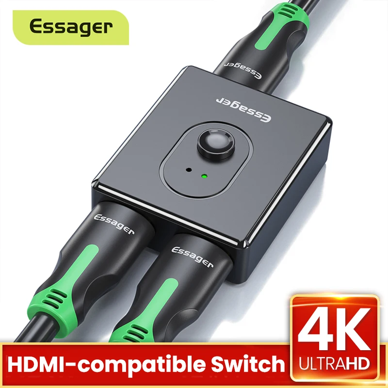Essager HDMI-compatible Splitter Switch 4K 2.0 HDMI-compatible Switcher 1x2 / 2x1 Adapter 2 in 1 Out Converter For PS4 HD TV BOX