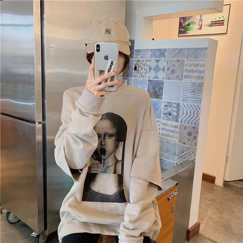 Принт с принтом повседневная свободная универсальная негабаритная круглым