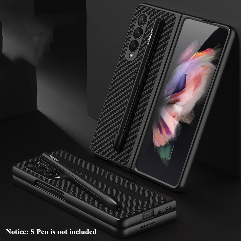 removable leather pen slot case for samsung galaxy z fold 3 5g phone case with pen holder hard full protection phone cover free global shipping