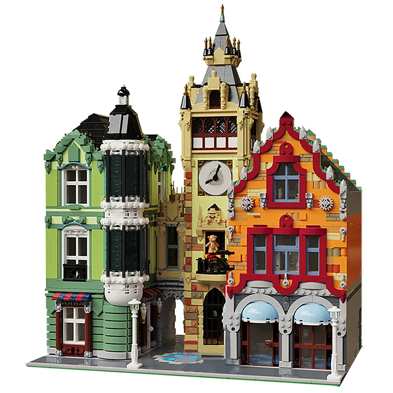 

Moc Modular Clock Tower Square European Famous Town Architectural Hut Model Educational Building Blocks House Toys For Children