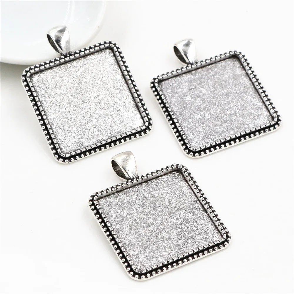 New Fashion 5pcs 25mm Inner Size Antique Silver Plated Bronze Black Square Cabochon Base Setting Charms Pendant | Украшения и