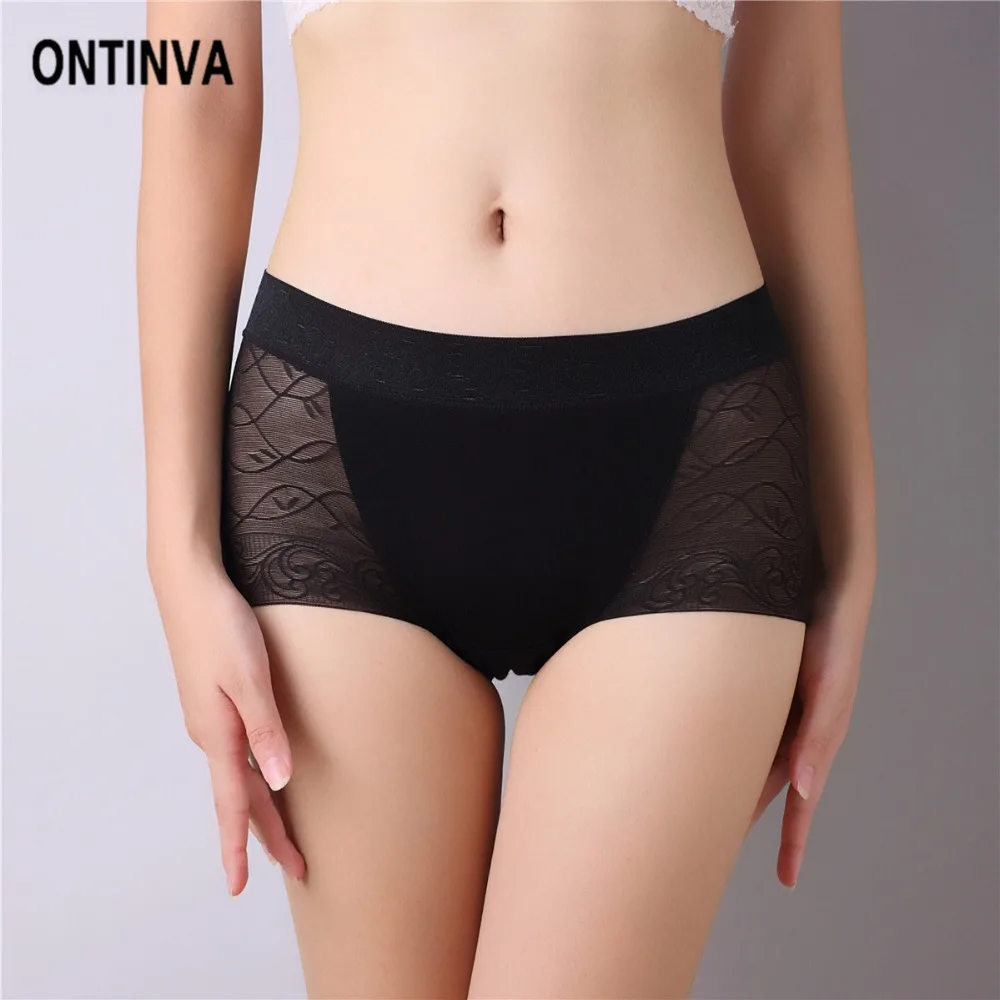 Женские трусы со средней посадкой L XL XXL размера плюс с кружевным тюлем Дамское