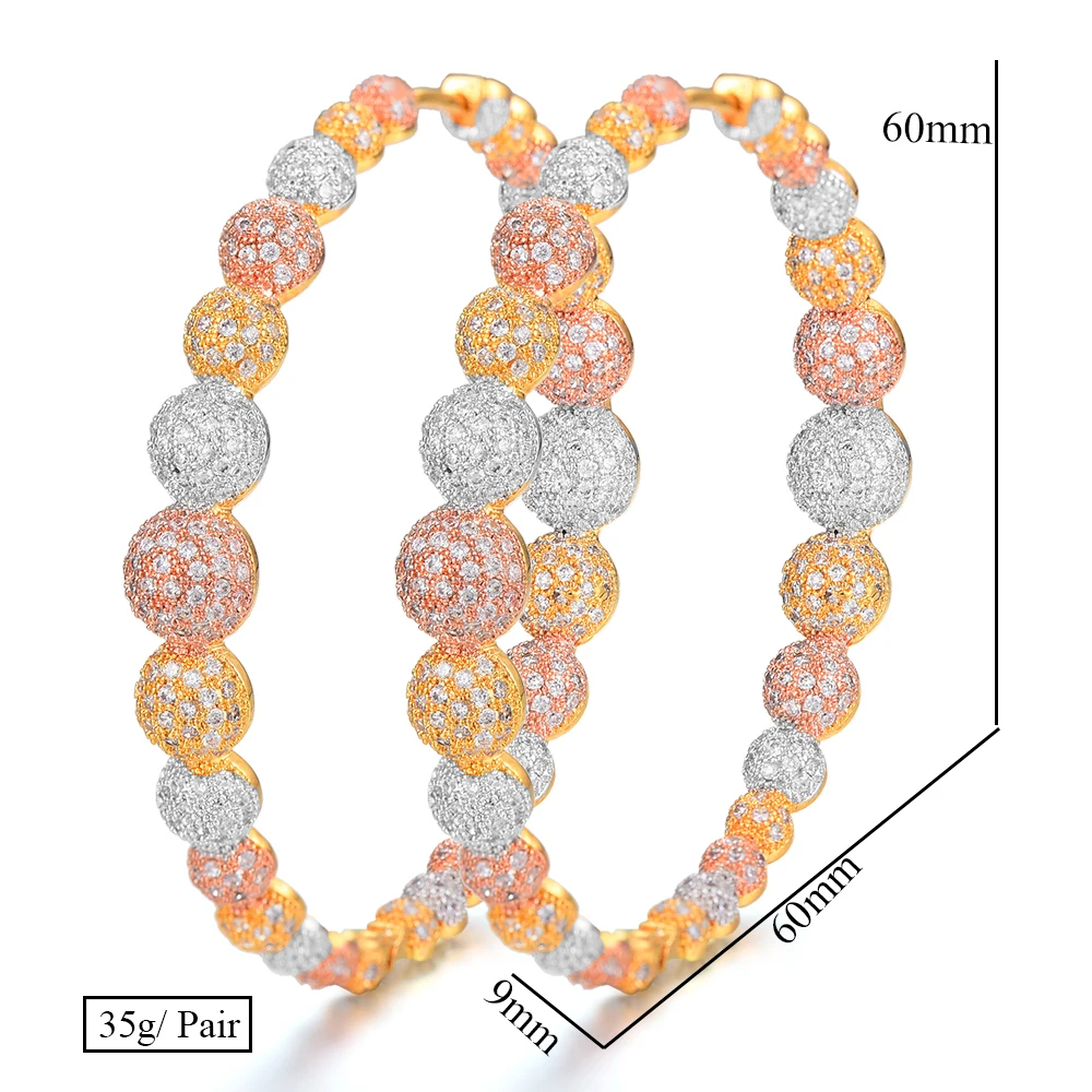 

60mm*60mm Big Hoop Earrings for Women Spring Summer Holiday Party Jewelry Full Mini Cubic Zirconia High Quality