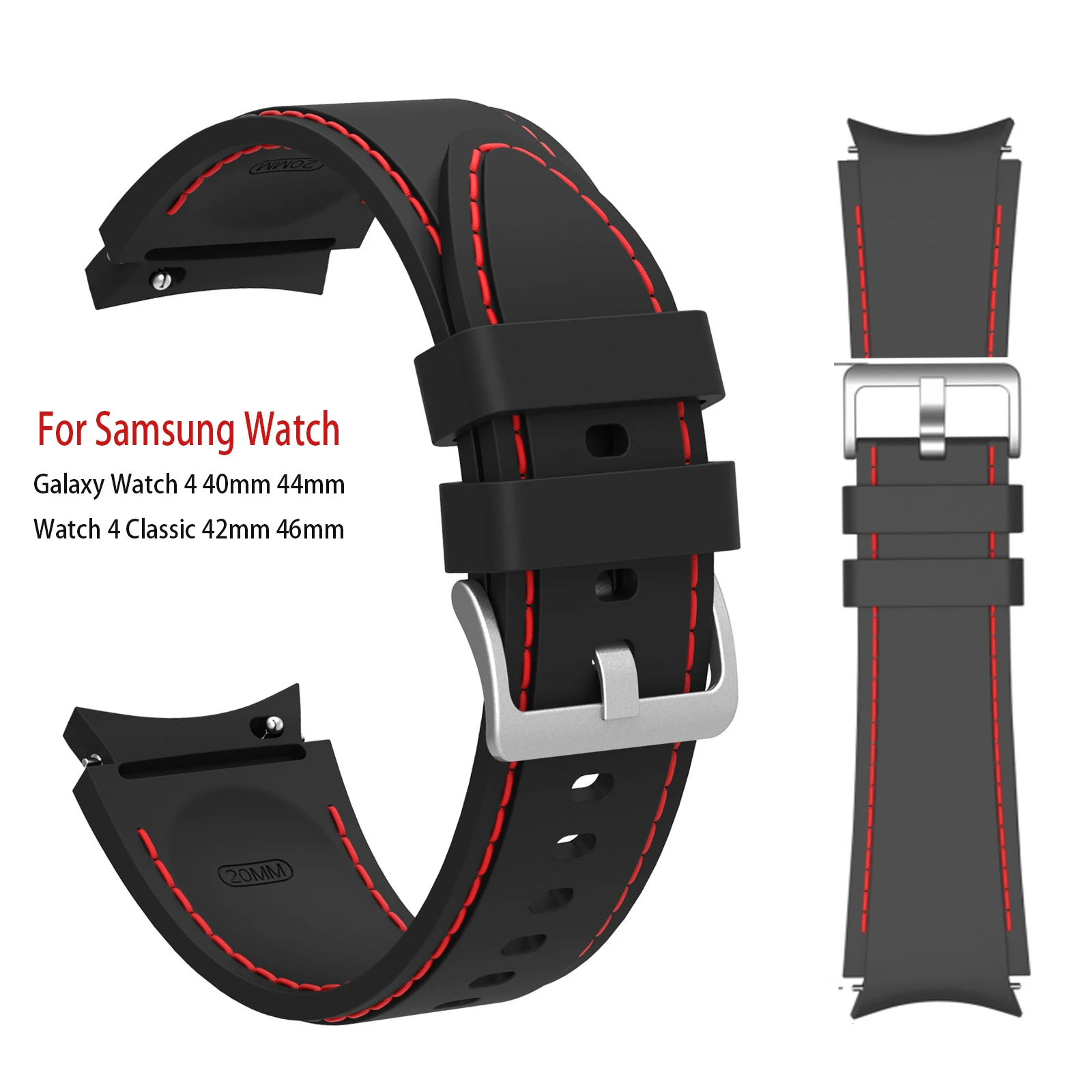 

Curved End Band Replacement for Samsung Galaxy Watch 4 46mm 44mm No Gaps Silicone Wrist Strap for Watch4 44mm 40mm Watchband