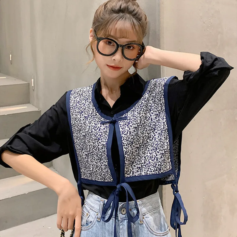 

Retro Grid Small Shawl Fake Collar Half Shirt Protect Shoulder Wrap Detachable Collars Women's Waistcoat Vest Clothes Accessory