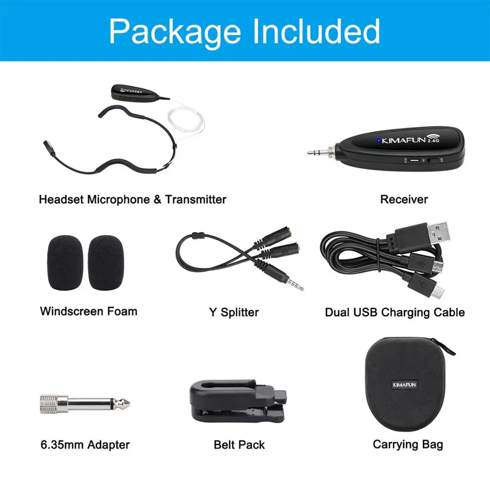Беспроводная гарнитура KIMAFUN 2 4G водонепроницаемая микрофонная система с