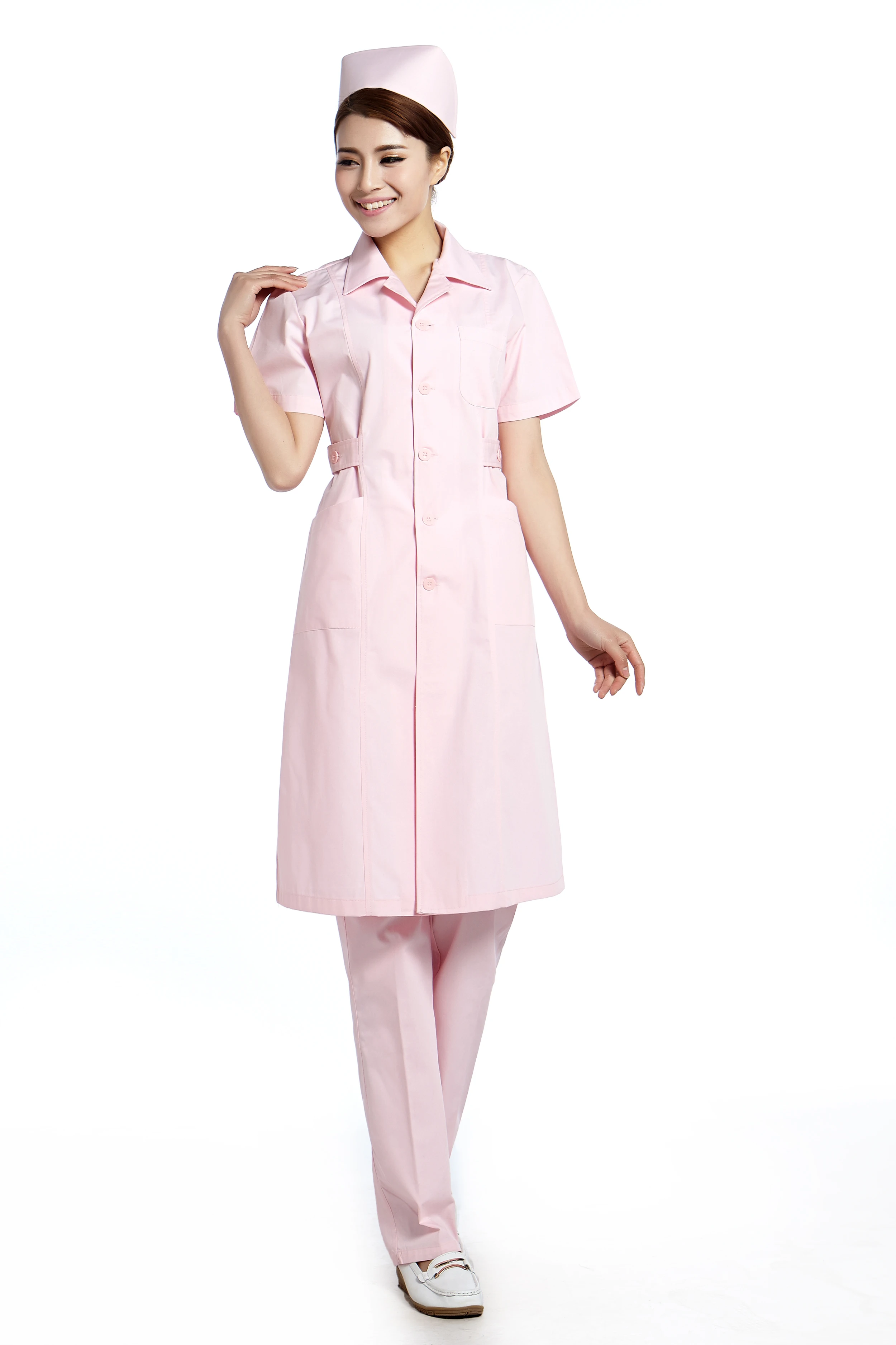 Розовый короткий рукав медсестры платье аптека Униформа красота центр