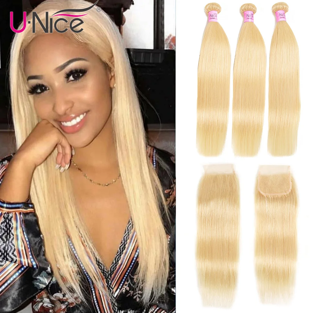 Волосы Unice 613 блонд пряди с застежкой бразильские Прямые Человеческие волосы Remy 3