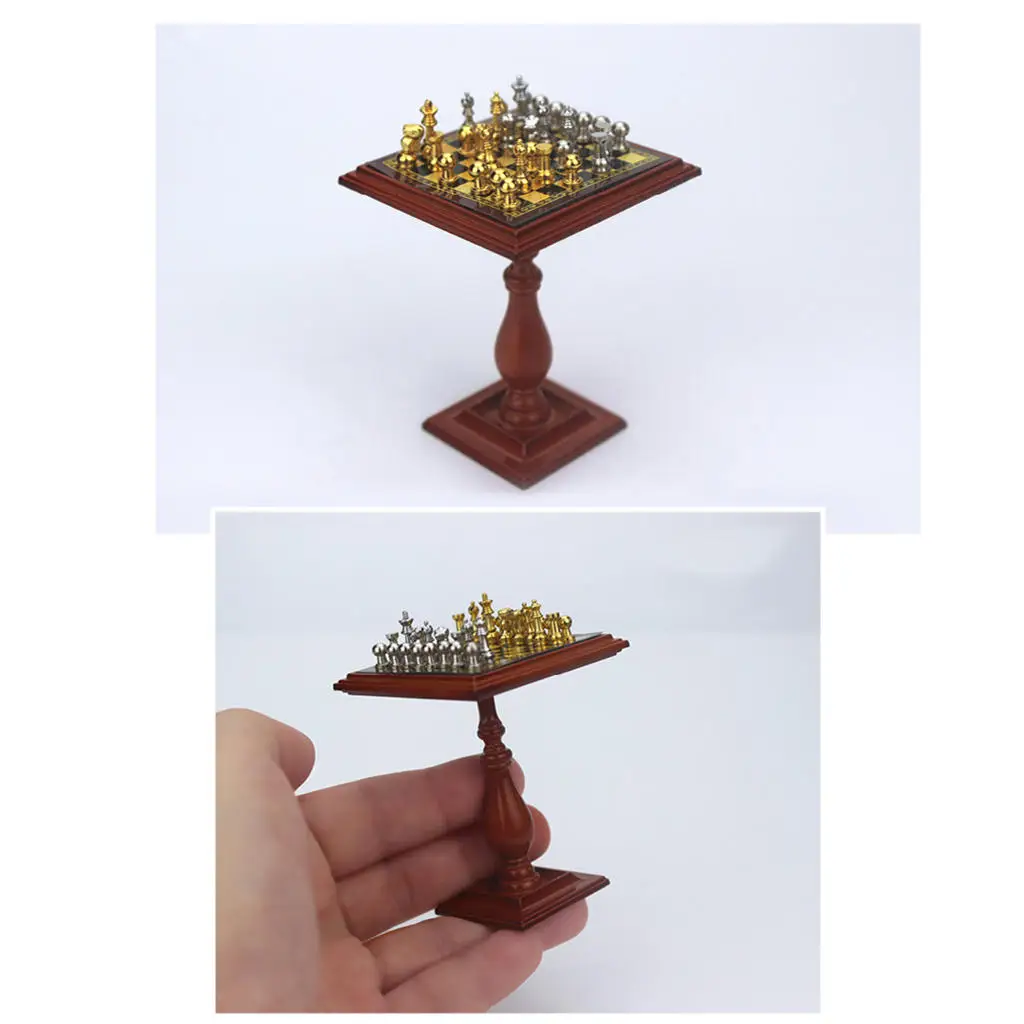 

1:12 Scale Dollhouse Miniature Magnetic Chess Table Set DIY Doll House Pretend Play Toys Decoration Accessories
