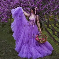 a line purple princess evening dresses tailored appliques formal prom party gowns spaghetti strap lace up back robe de mari%c3%a9e