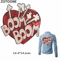zotoone sweet boom boom red heart patch sew on large sequin patch for clothing applique stripe on clothes happy valentines day