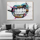 Современное художественное изображение зубы губы Улица граффити художественная живопись на стене абстрактные плакаты и принты для домашнего декора комнаты