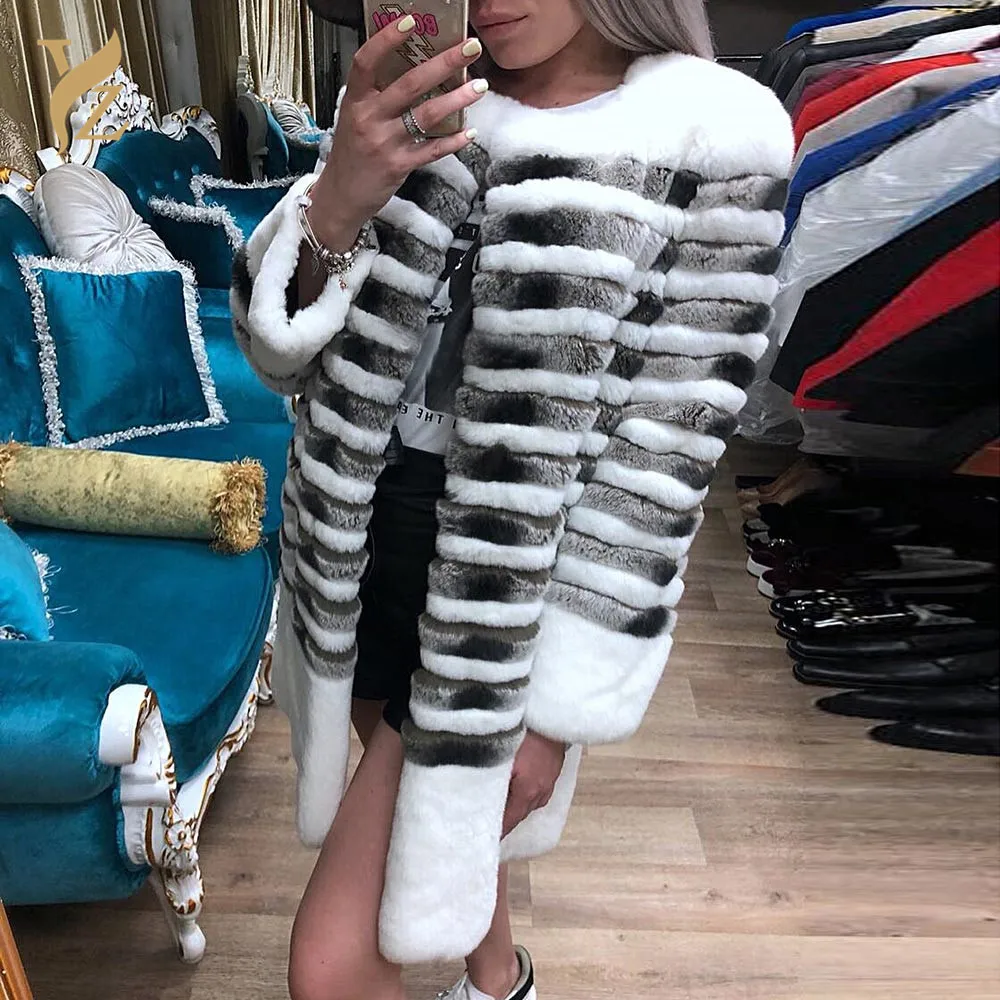 Женское теплое зимнее пальто из натурального меха шиншиллового кролика YZ.FURTURE