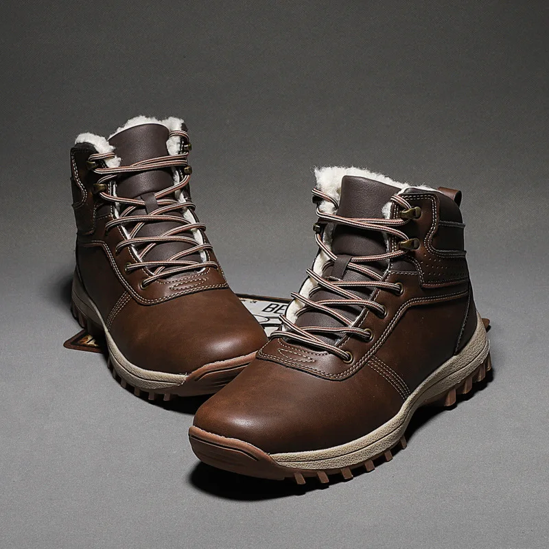 Мужские теплые ботинки из спилка Черные Водонепроницаемые рабочие ботильоны