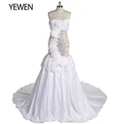 Женское длинное платье YEWEN, шикарное сексуальное платье без бретелек, с перьями, платье-Русалка с бисером
