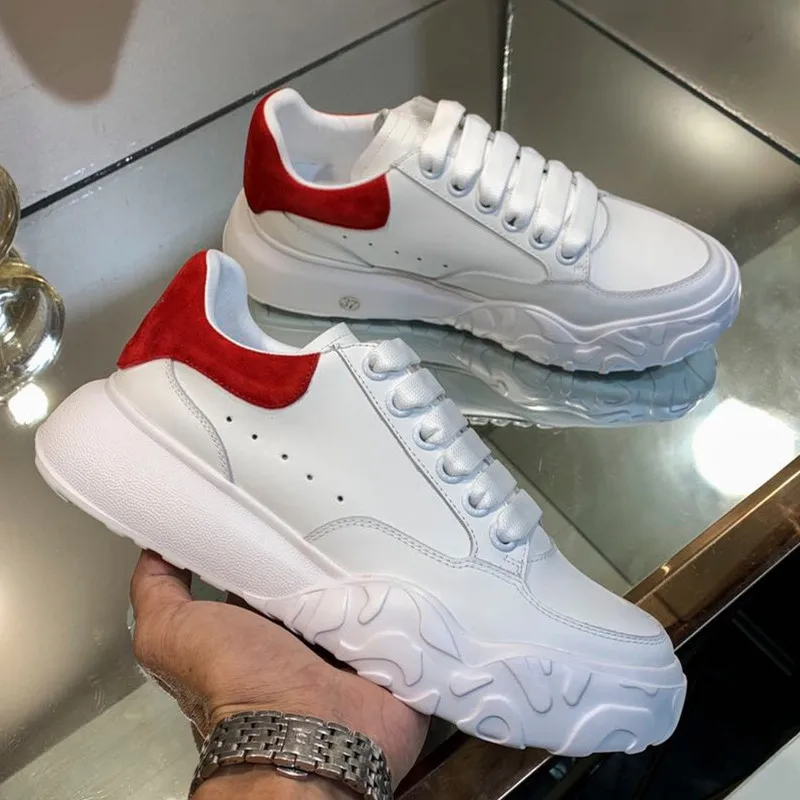 

Thick Bottom White Casual Shoes for Women Genuine Leather Lace Up Wedges Female Sneakers Luxury Brand Shoes Zapatos De Mujer