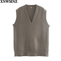xnwmnz 2021 fall winter new women oversize knit vest sweater v neck waistcoat women sweater pullover warm knitted tank tops