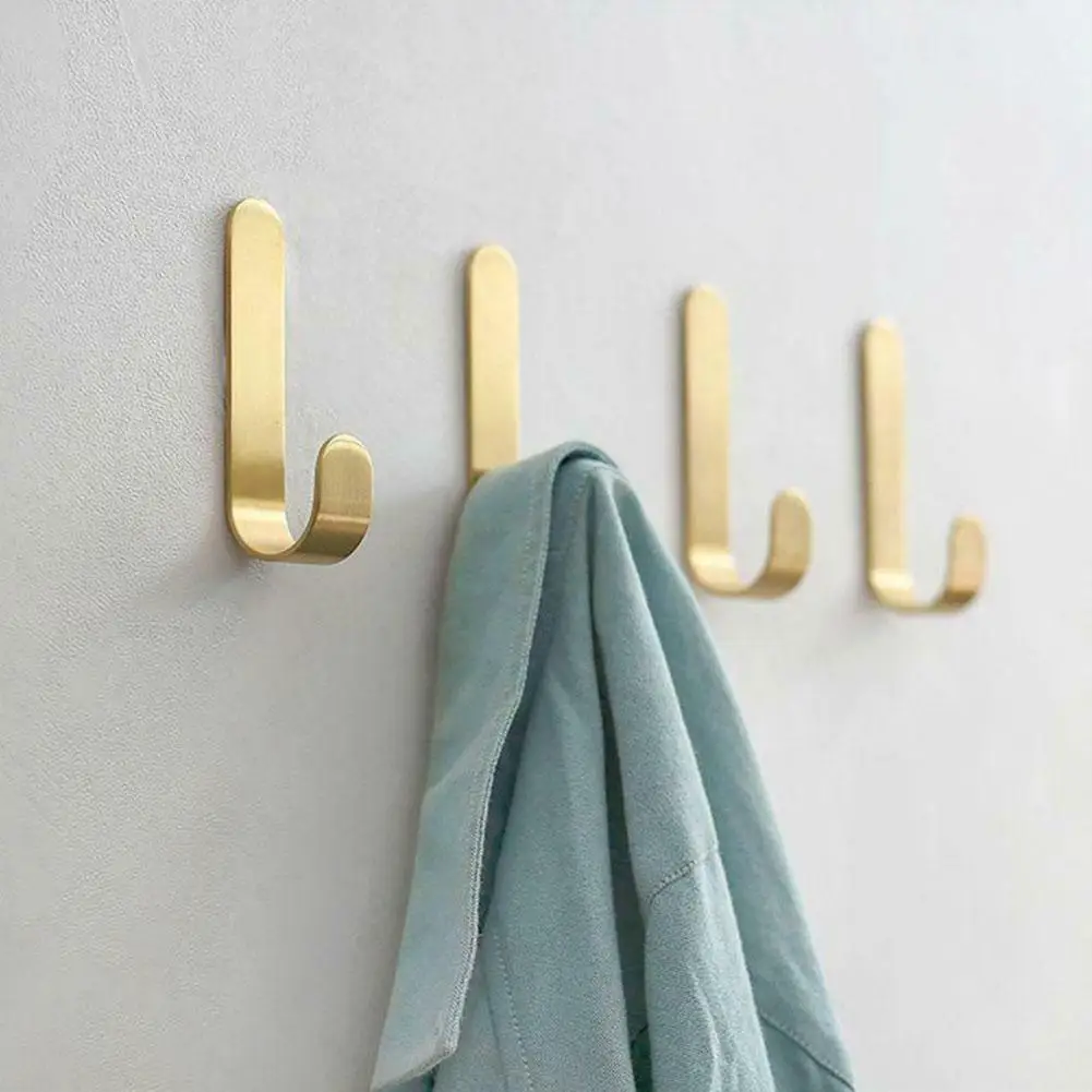 

Brass Wall Hook Glue Hook Power Self Adhesive Hanger J Shaped Hooks Clothes Hats Key Hanging Strong Hook For Kitchen Bathroom