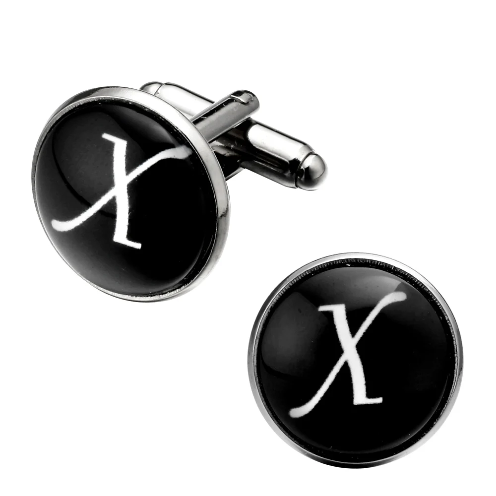 Letter-X Акция! Модные запонки с A-Z буквами, черные запонки с круглым носком, мужские запонки в деловом стиле - Окраска металла: Letter-X