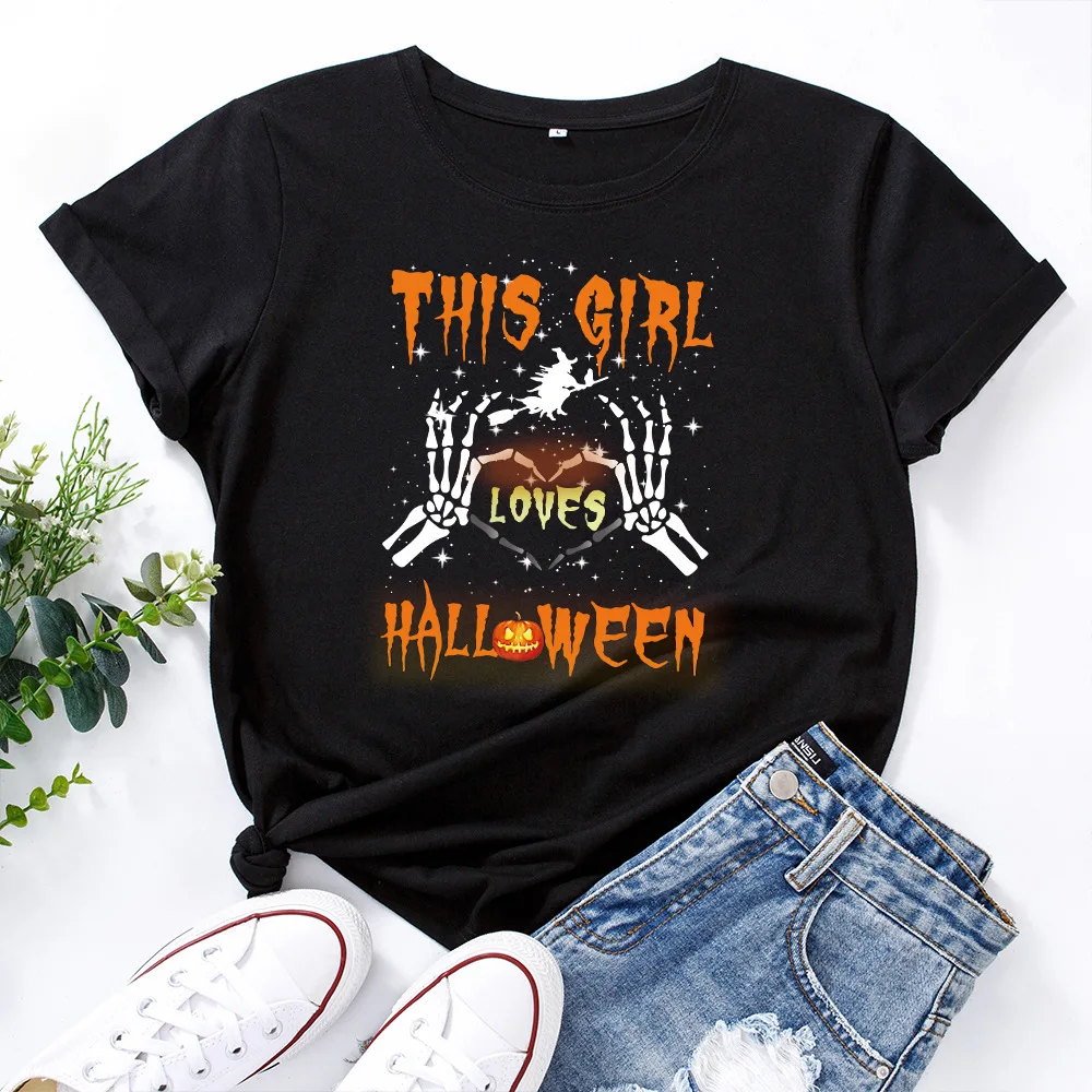 

Harajuku Halloween Print Women T-Shirt Plus Size Cotton T Shirts Summer Short Sleeve Basic Tees Female TShirt Pink Tops Ladies
