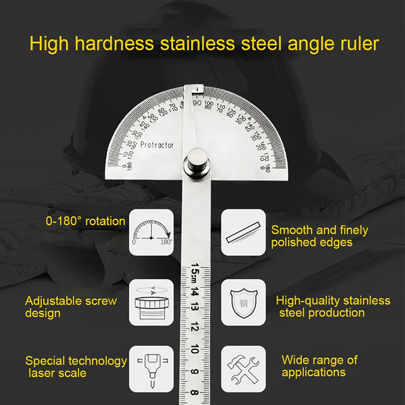 

Stainless Steel Protractor Round Head Rotary Angle Rule metal Arm Ruler Adjustable Multifunction Mathematics Measuring Tool