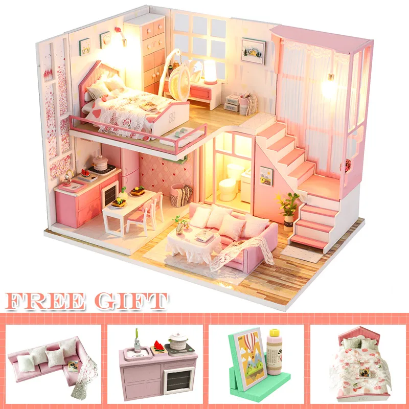 CUTEBEE DIY кукольный домик деревянные кукольные домики Миниатюрный Кукольный дом набор мебели Каса музыка светодиодные игрушки для детей подарок на день рождения M21 - Цвет: M22A