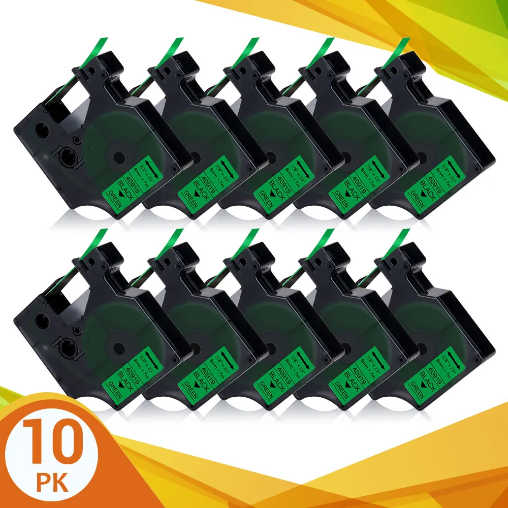 

10PK 9mm Tape For DYMO D1 Tape 40919 Label Tape Black on Green Printer Ribbon 40919 For DYMO Label Maker LabelManager 160 280