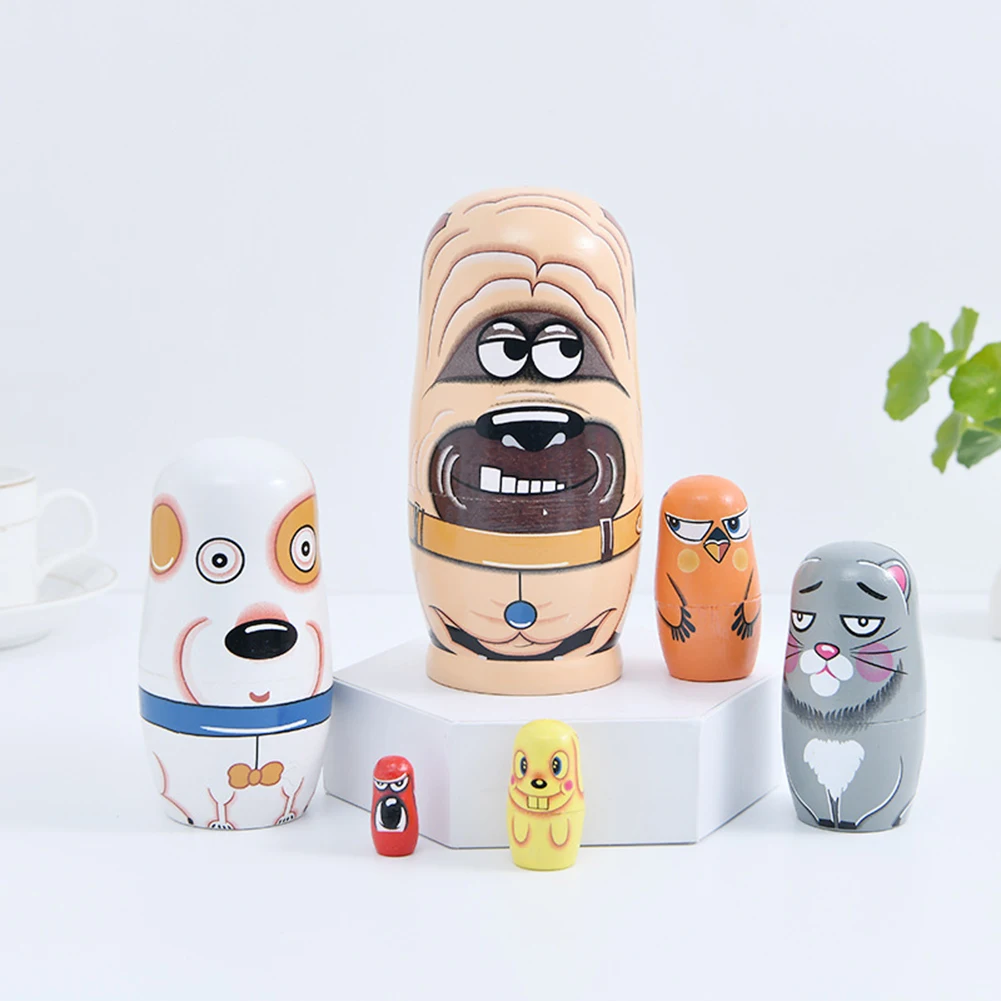 

6 Layers Russian Nesting Dolls Matryoshka Dolls Lovely Animals Wooden Handmade Painted Russian Babushka Dolls Gift Toy