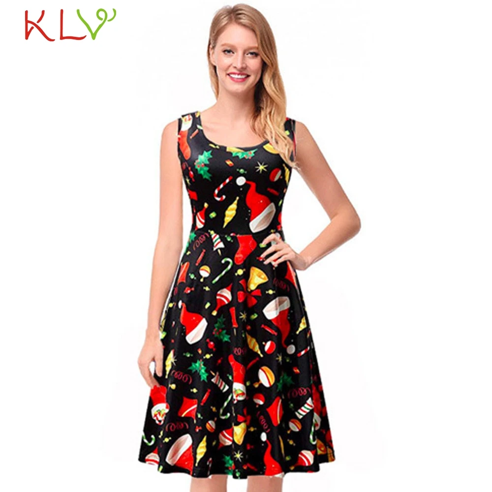 Рождественское платье элегантное с принтом и высокой талией новогодний костюм
