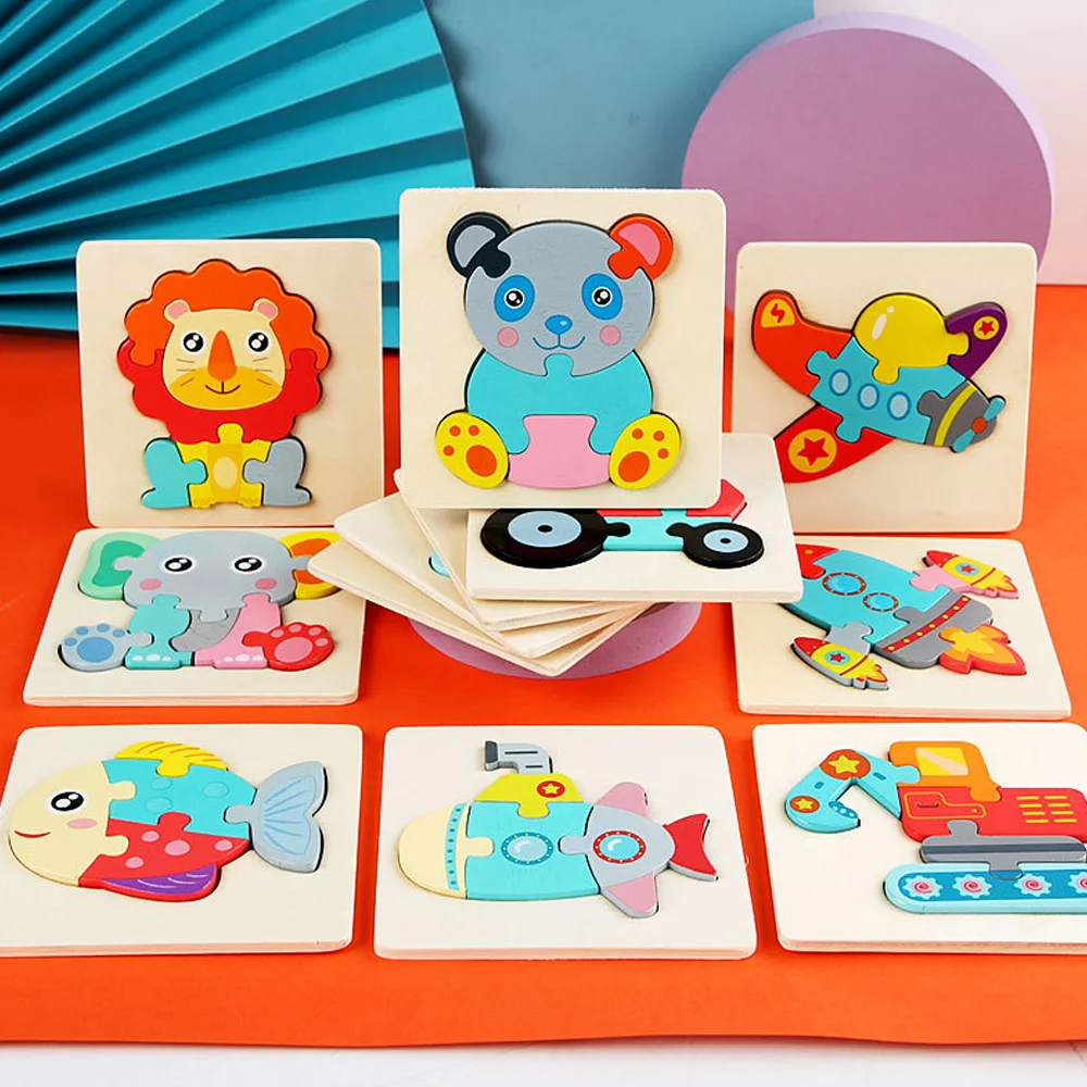 

Kids 3D Puzzles Jigsaw Wooden Toys For Children Cartoon Animal Traffic Puzzles Intelligence Children Early Educational Toys