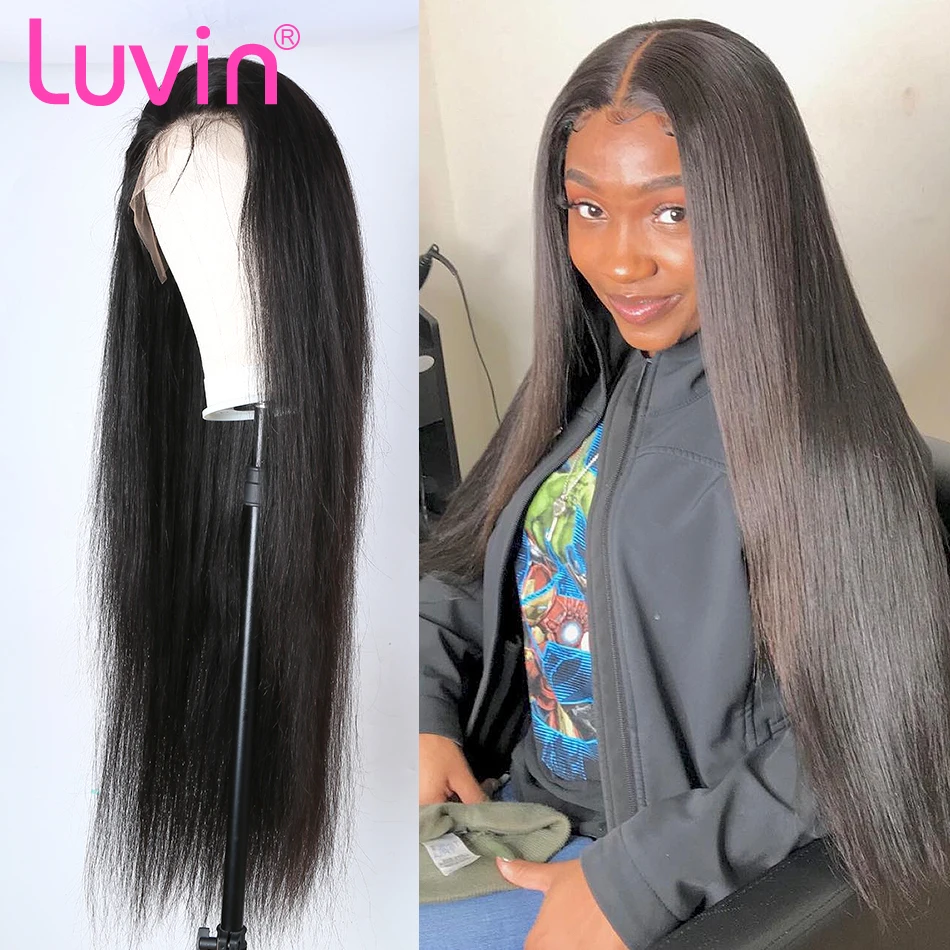 Luvin 26 28 30 40 дюймов 13x6 прямые длинные парики фронта шнурка человеческих волос бразильский лобной парик черные женщины предварительно сорвал волосы младенца