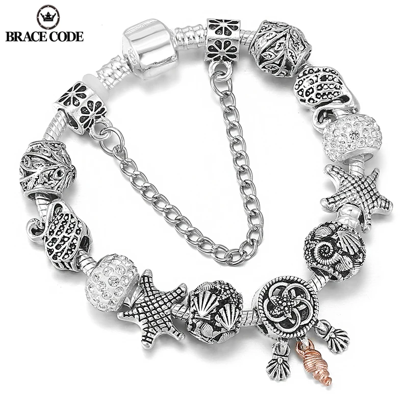

Charm Women Bracelet DIY Hollow Alloy Beaded Silver Plated Bracelet for Women Ancient Silver Color Preserving Charm Jewelry