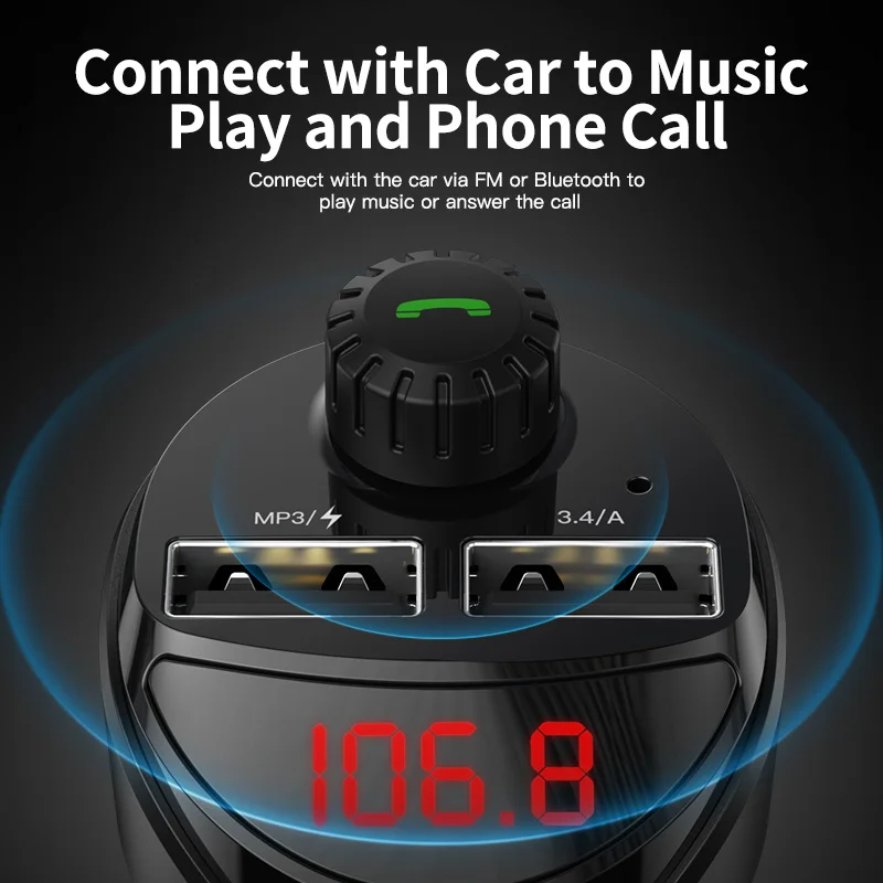 Автомобильное зарядное устройство KUULAA Bluetooth с FM-передатчиком 3 4 А два USB зарядного
