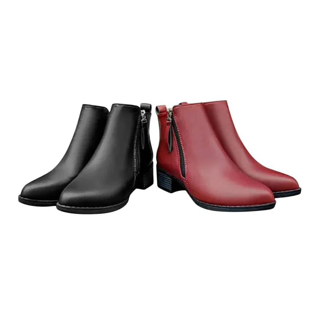 Повседневные теплые однотонные женские ботильоны с острым носком на молнии