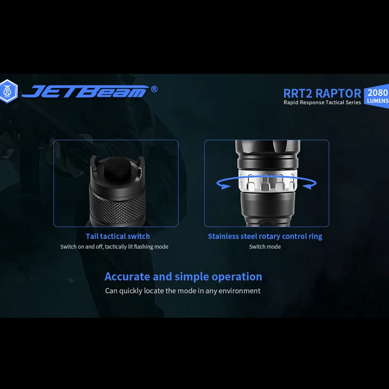 Pаспродажа Перезаряжаемый высокомощный тактический фонарик JETBeam RRT2 18650 лм с батареей 5100 мА/ч, светодиодный фонарь для охоты Скидка Перезаряжаемый высокомощный тактический фонарик JETBeam RRT2 18650 лм с батареей 5100 мА/ч, светодиодный фонарь для охоты