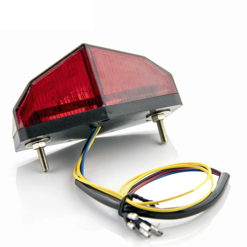 

Universal 12V Shield Shape LED Motorcycle White License Plate Light Red Tail Rear Lights Brake Stop Lamp 3 Wire