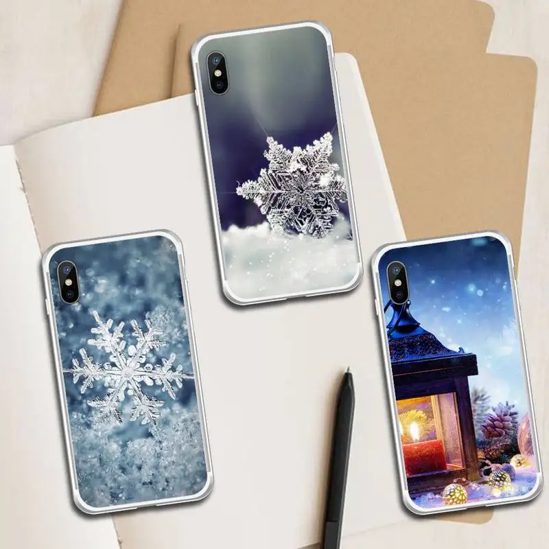 

Winter Light Snow Snowflake Phone Case Transparent for iPhone 6 7 8 11 12 s mini pro X XS XR MAX Plus