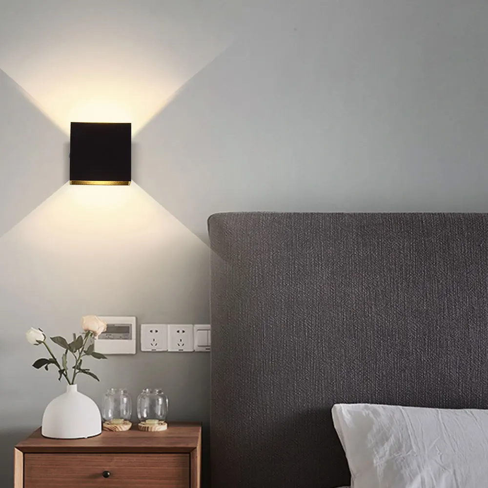 

6W 12W lampada LED Aluminium wall light rail project Square LED RGB wall lamp bedside room bedroom wall decor arts
