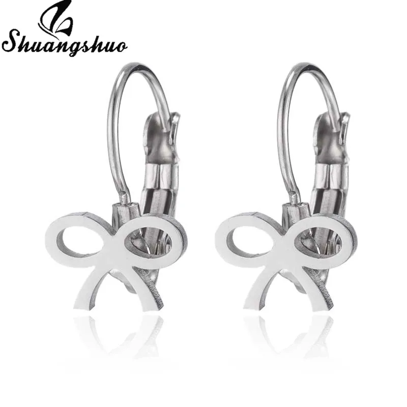 Shuangshuo Cute Tiny Bow Earrings 2019 Jewelry for Women Mini Stainless Steel Knot Stud Best Gifts Girlfriend | Украшения и